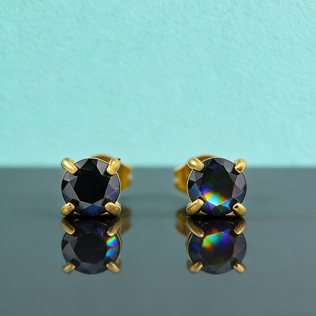 Chic Round Cut Moissanite Four-Prong Golden Stud Earrings