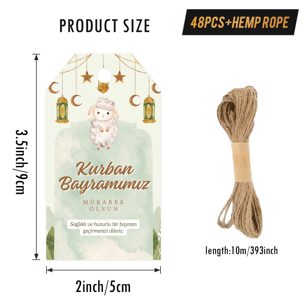 E-shop 48 Stück " Bayramı Mubarek Olsun" Geschenkanhänger mit Hanfseil. Mit einem weichen frischen Musterdesign, süßen Lämmern dekorativen Elementen