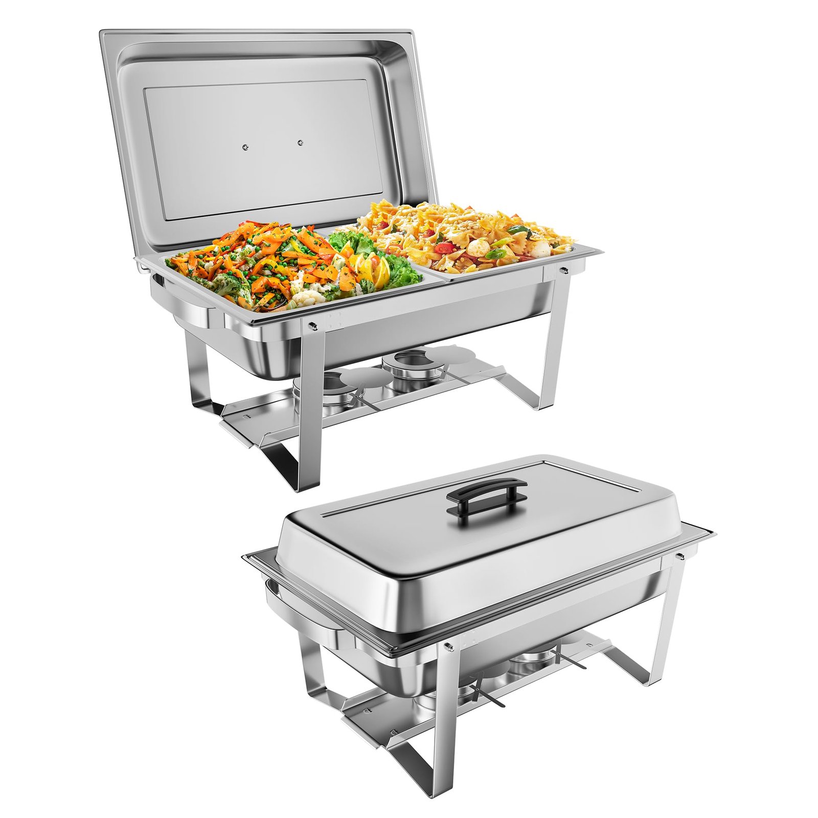 Image of Professional Buffet Food Warmer Set - 2 Pack 9l Rectangular Stainless Steel Chafing Dishes With Water Pan & Fuel Holders - Portable Catering Chafer Server For Parties, Events, And Banquets, Cooking
