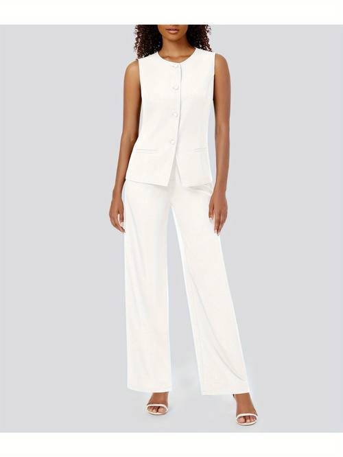 womens summer 2pcs outfits sleeveless crewneck vest wide leg pantsuit 2025 dressy casual work sets