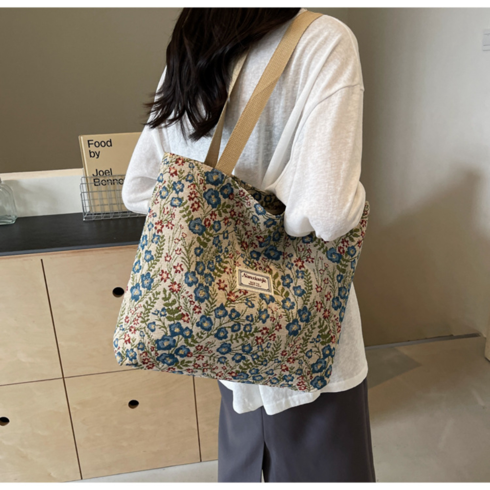 TEMU Vintage Floral Print Women's Handbag, 2 Colors Available - Large Shoulder Bag With Soft Strap, Red And Blue Floral Patterns; Spring Casual
