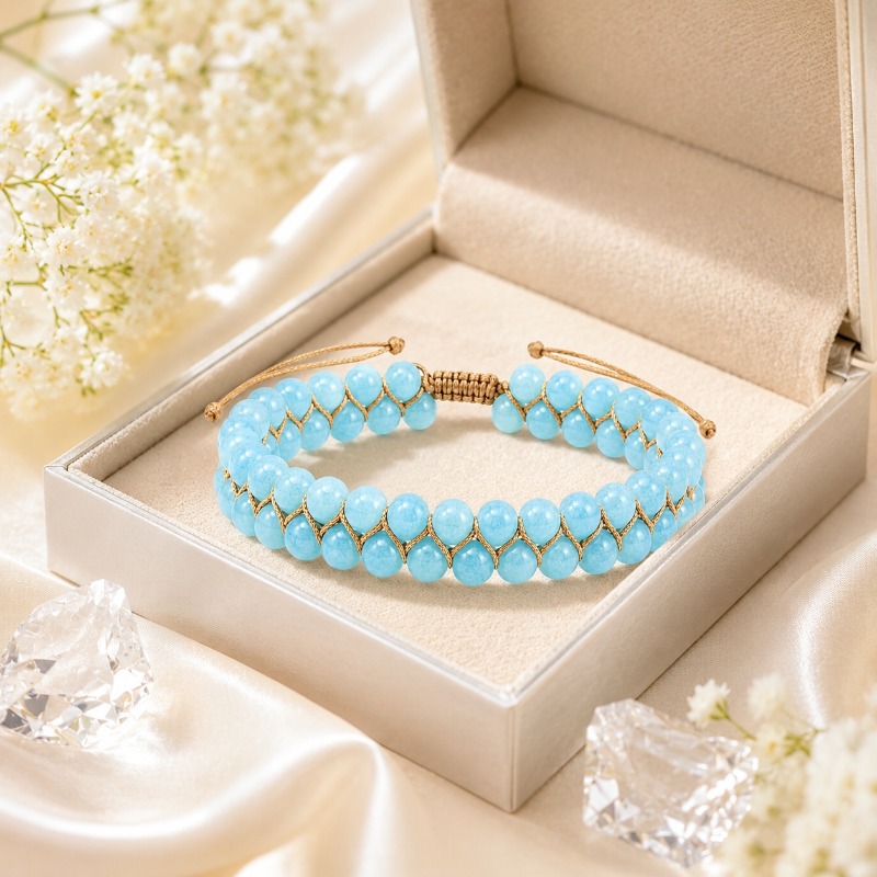 Ice Blue Natural Stone Double-Layer Woven Bracelet, Unisex