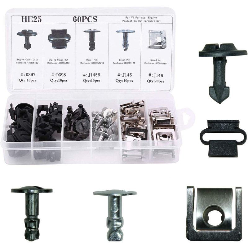 60pcs Engine Undertray Cover Clips Bottom Metal Screw Kit For Vw