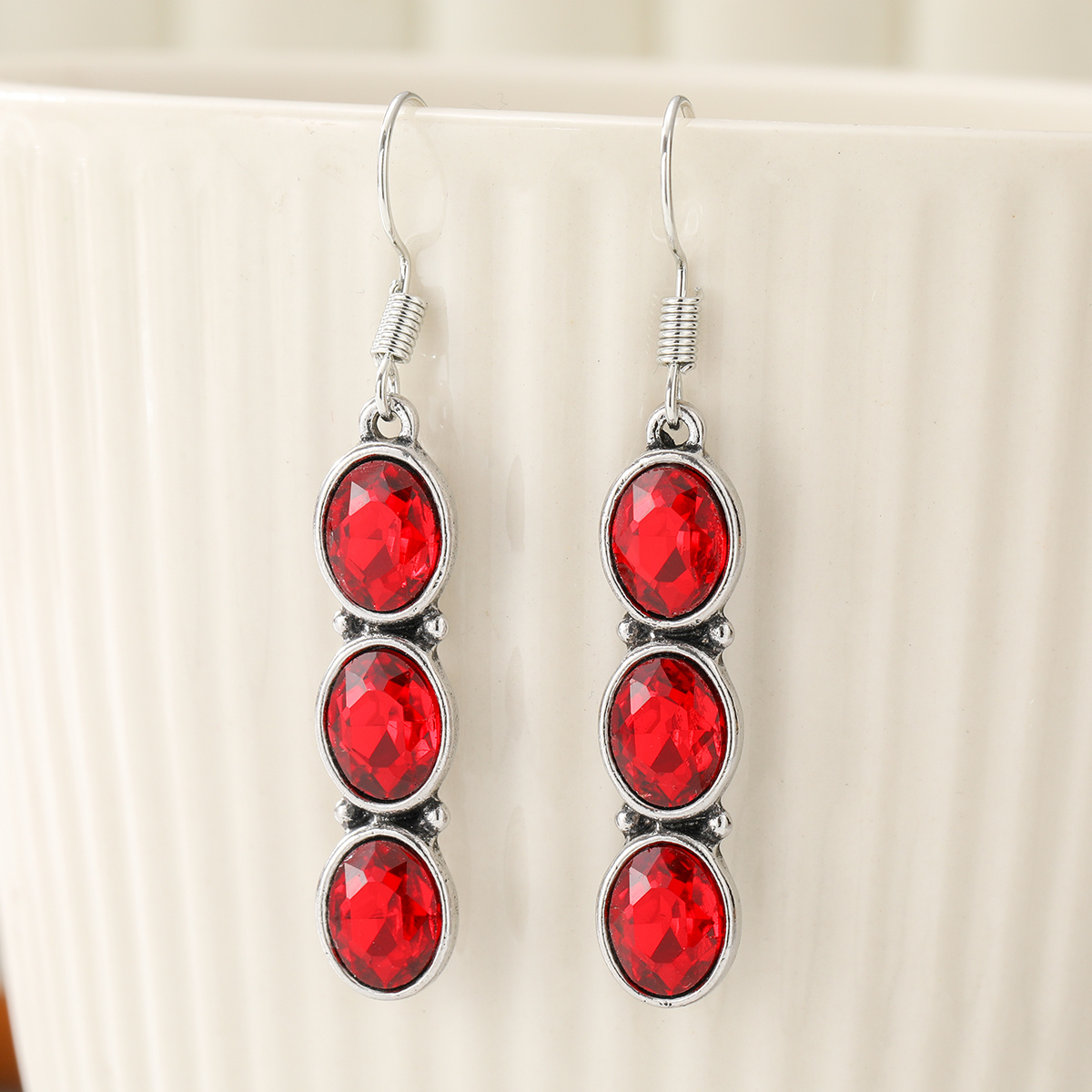 Women's Retro Ruby-Colored Crystal Long Dangle Earrings