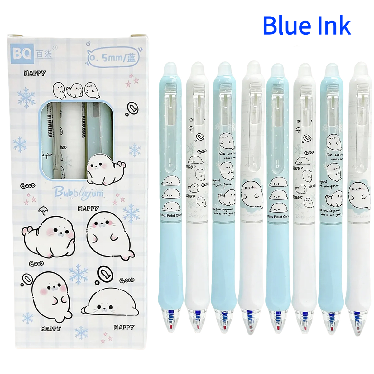 TEMU Lot de 8 stylos gel effaçables mignons – Encre effaçable 0,5 mm bleue et noire, correction facile des erreurs, adorable motif de dessin pour