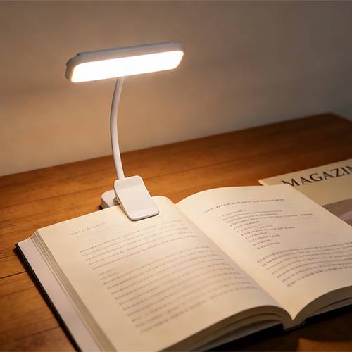 1 rechargeable led clip on reading light with degree adjustable flexible arm features three color switching white warm white warm light and soft lighting to protect eyes ideal for reading studying bedside use and desk work