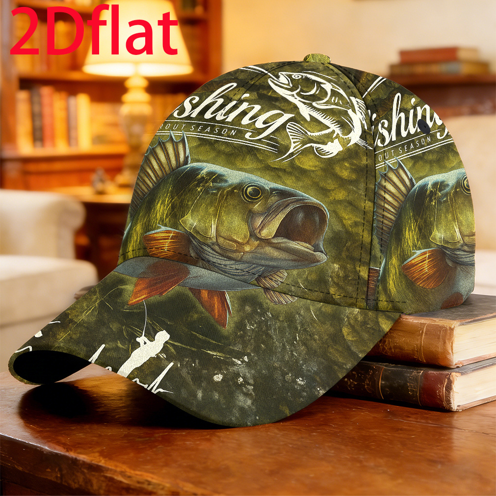 TEMU 1pc-2dflat Fishing Perch Themed Retro Art Poster Baseball Cap Fashion Breathable & Lightweight Gym Golf Cap Peaked Cap Souvenir Street Style Cap