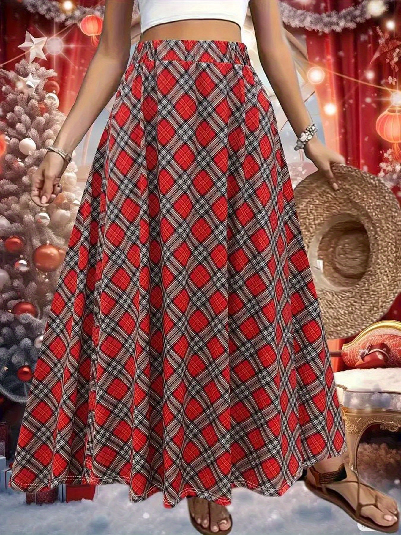 Plus Size Red Plaid Stretch Skirt Athleta Skirt Womens Large Red - Main Image