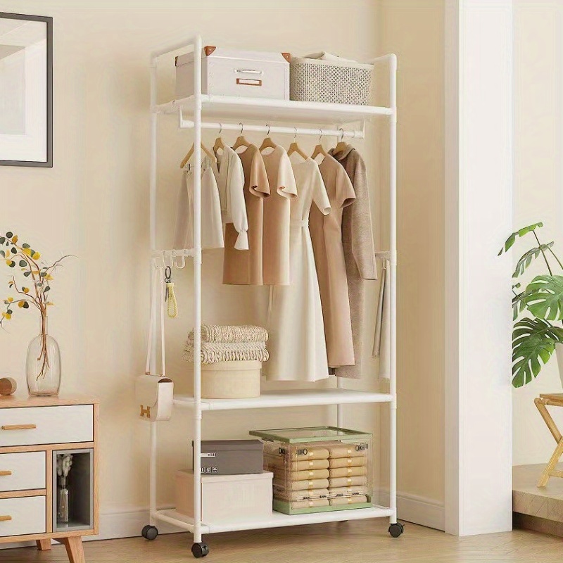 Heavy-Duty Bamboo Open Wardrobe Closet - Garment Rack With Shelves & Curtain, Free Standing