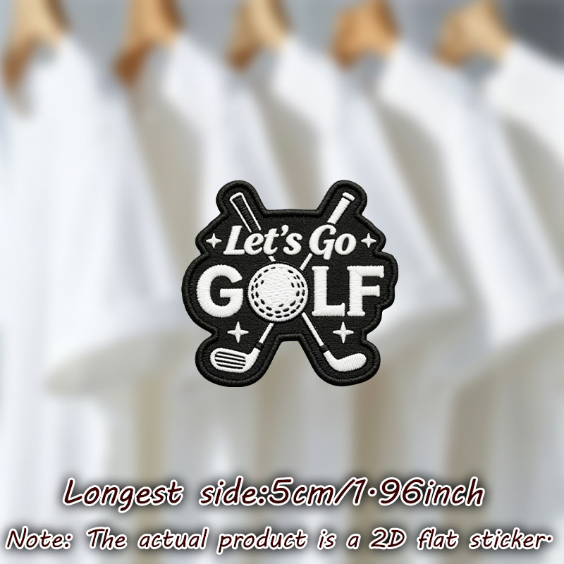 TEMU 9pcs/sheet Black Golf Patch With White " " Text, Golf Ball, And Clubs, Heat Transfer Stickers Are Suitable For Flat Fabrics Such , Hats, Canvas