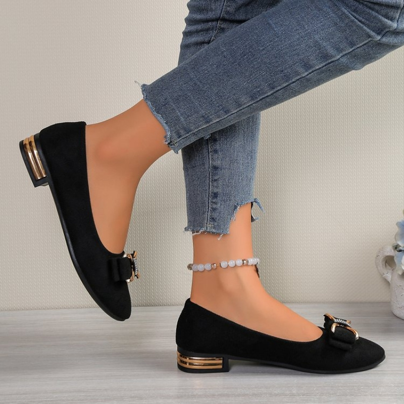 TEMU Flats With A Velvet Bow And Rhinestones, Featuring Toe And Low Heel., Women Shoes