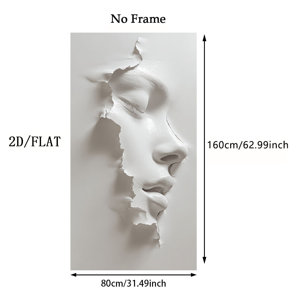 TEMU 2d Flat, 1pc Large Abstract Face Sculpture - Minimalist Bohemian Victorian Frameless Canvas Print Suitable For Home Decor, Modern Abstract Face
