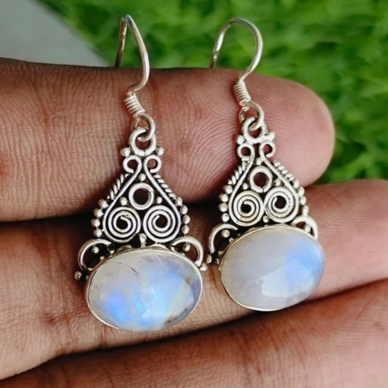 Women's Gothic Filigree Boho Design Earrings with Rainbow Opal