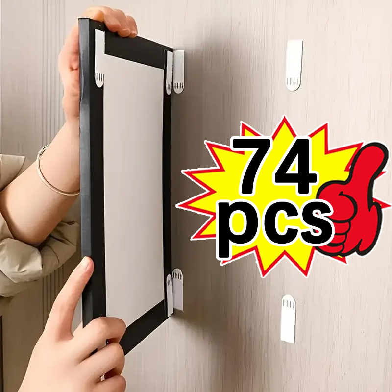 TEMU 74pcs Bandes de fixation perçage pour tableaux, faciles à enlever de , parfaites pour les décorations murales et le rangement, idéales pour la