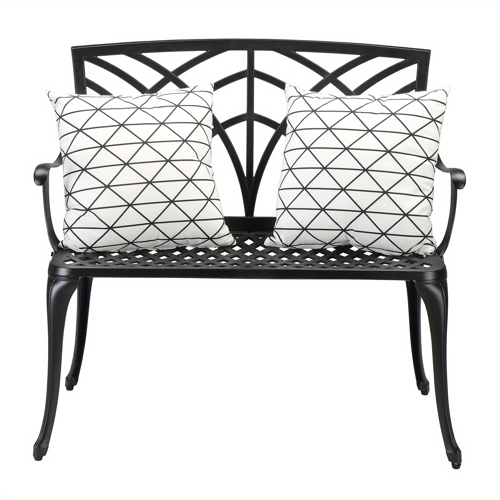 Extra Wide 38 Inch Outdoor Bench Orchid Curve Back Ergonomic Design Patio Villa Aluminum Bench Aviation Aluminum Anti Rust Anti Slip Anti Side Tip Garden Deck Porch Chairs