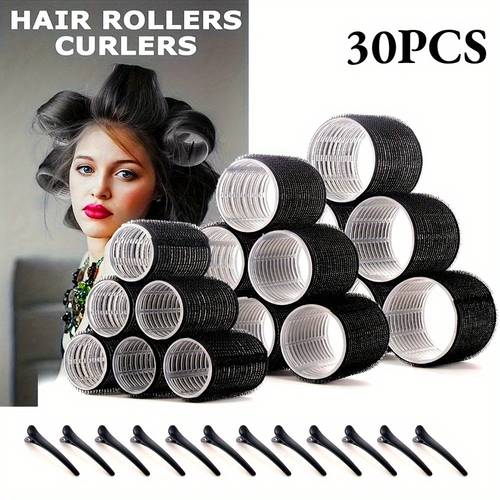 30pcs set heatless hair styling kit rollers with 18pcs hair rollers and 12pcs clips for hair styling