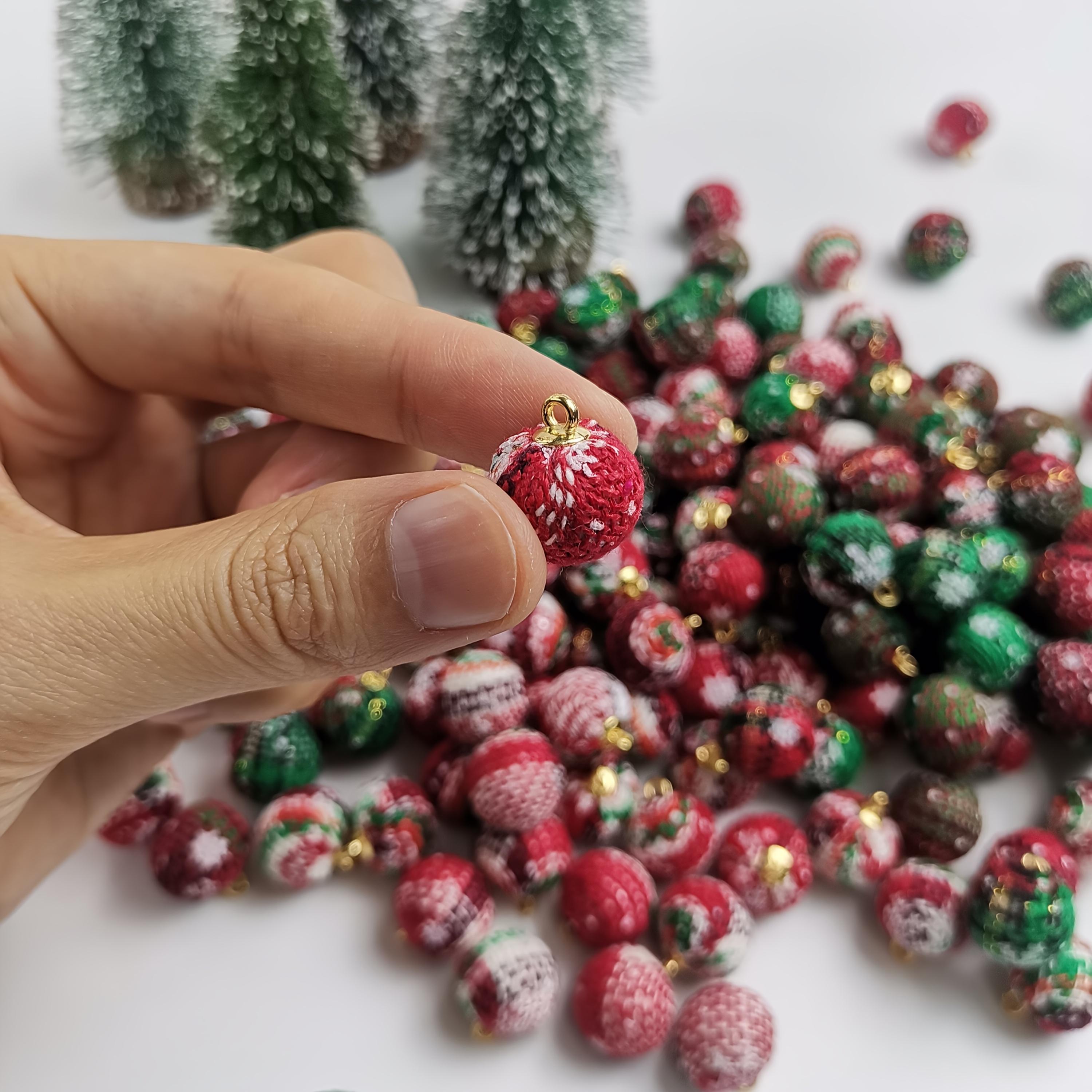 TEMU 24pcs Mini Christmas Ball Ornaments - Random Red/ Pattern Fabric Wrapping In Red/green/white, With Golden Hats And Hooks, For Hanging Decoration