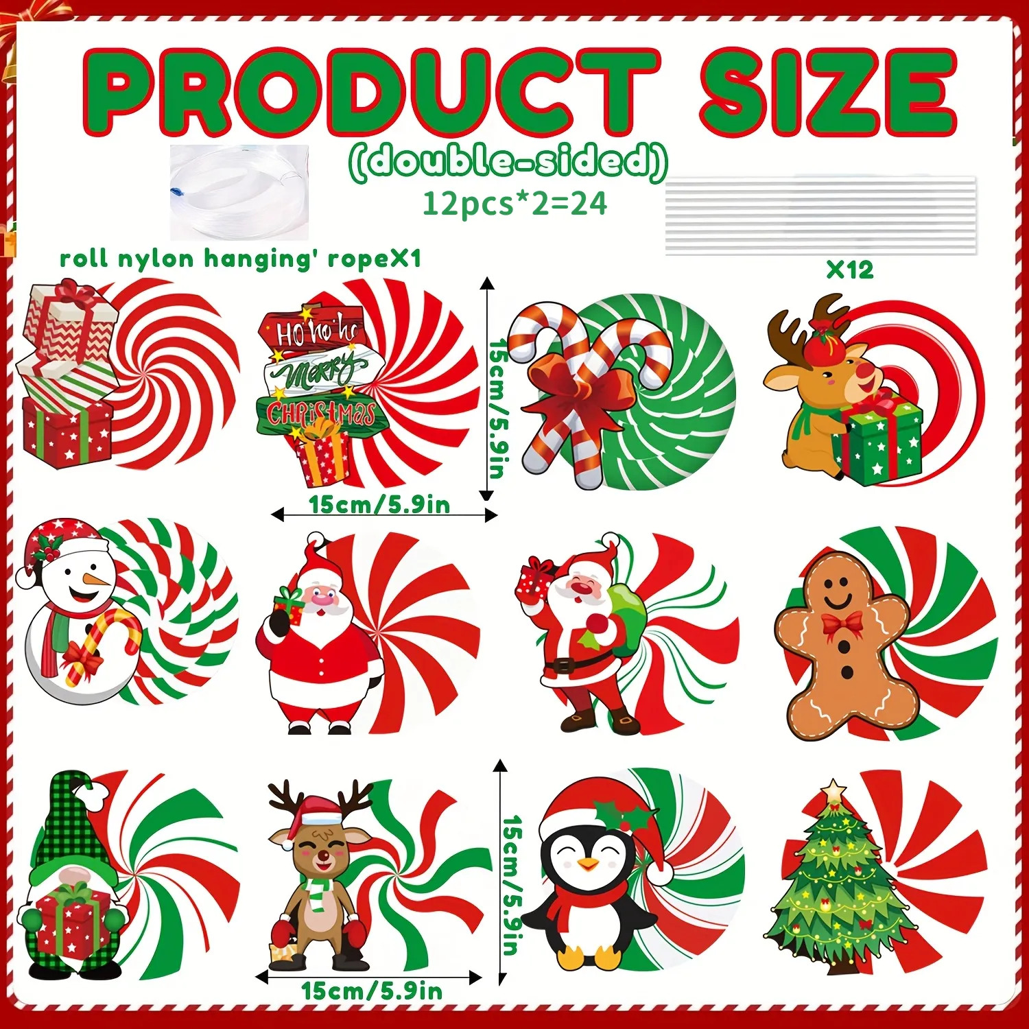 Image of 12/24pcs Of Outdoor Christmas Decorations Featuring Large Round Double-sided Designs For Your Courtyard Lawn, Perfect For Holiday Parties And Classic Christmas Themes
