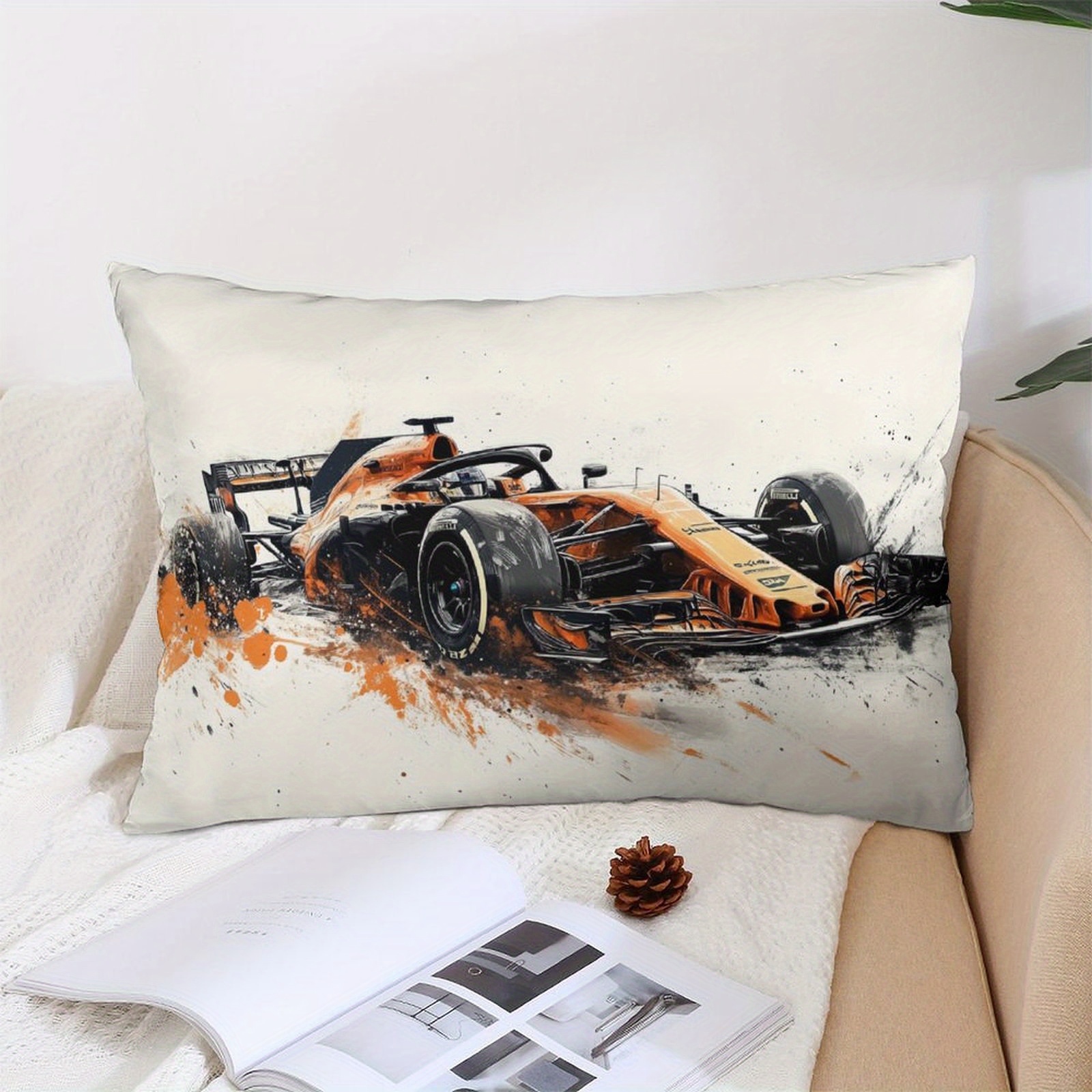 

1pc Style F1 Car Print Plush Throw Pillow Cover, 12x20 Inch Polyester Cushion Case With Zipper, Machine Washable Decorative Pillowcase For Sofa, Bedroom, Living Room - Home Office Gift Idea