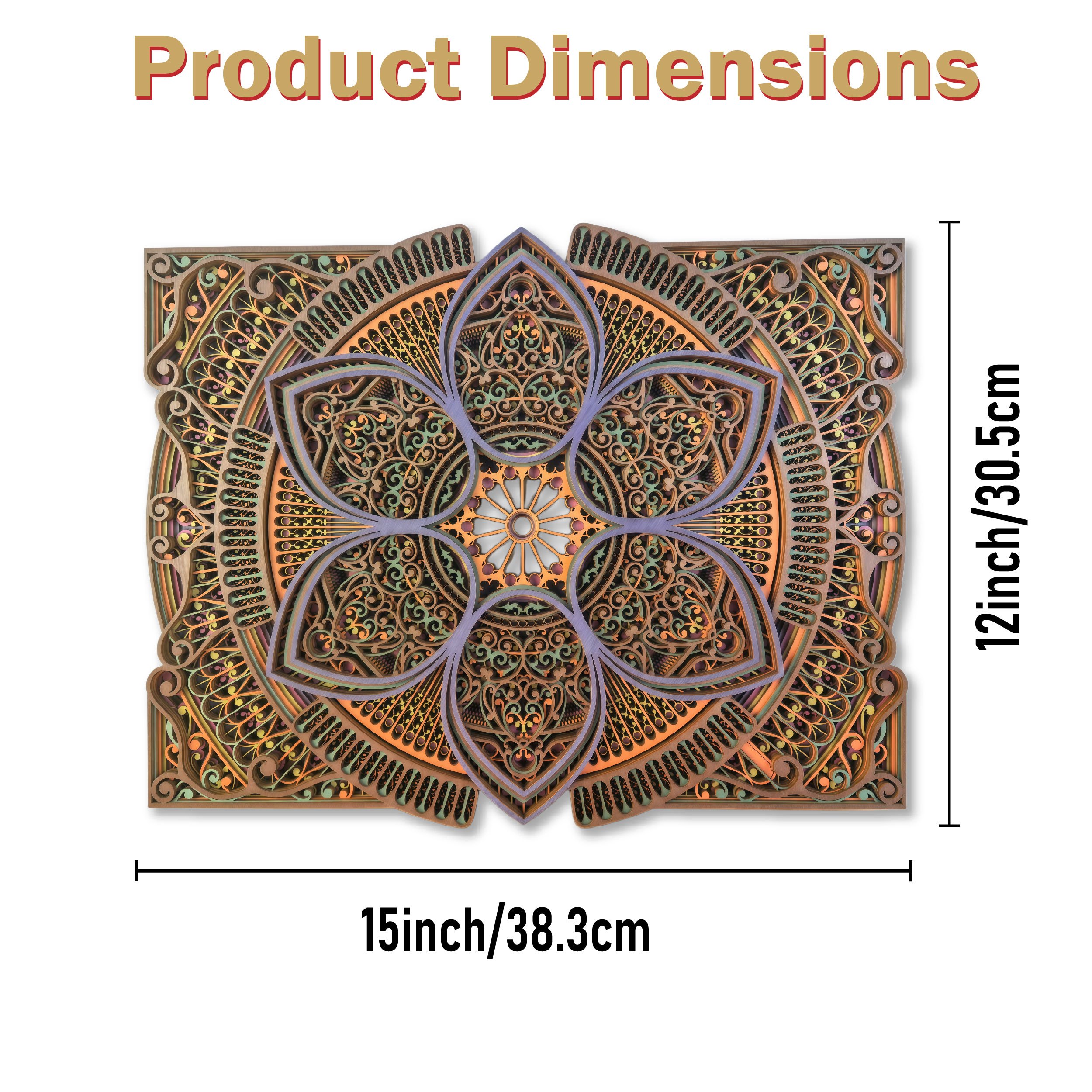 Image of 9-layer 15"x12" 3d Mandala Wall Art - Laser-cut Wood Boho For Lotus Flower Wall Sculpture, Multilayer Bohemian Geometric Meditation Hanging Decor Suitable For Living Room, , Bedroom & Zen Home Décor