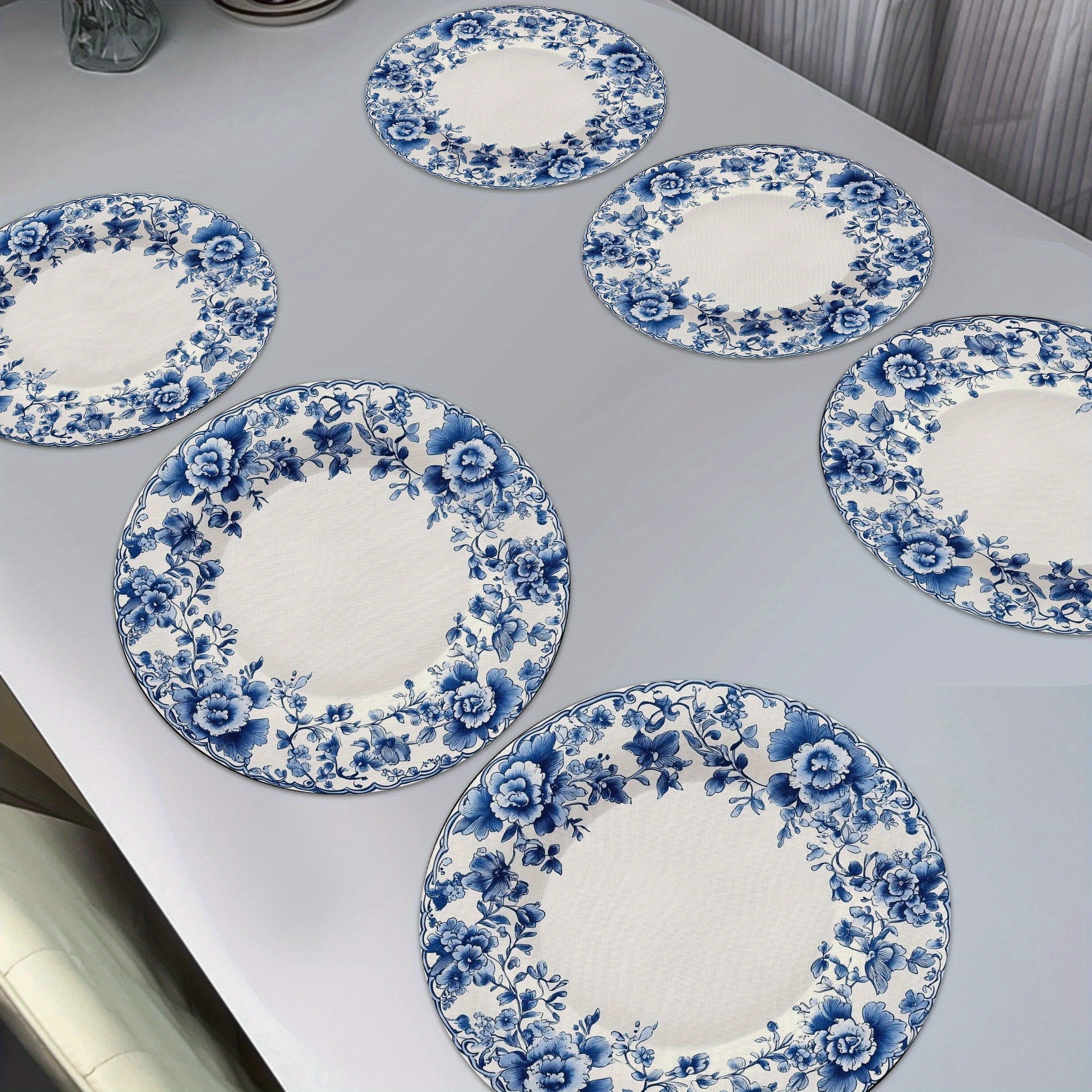 

6pcs Blue And White Porcelain Print, Used For Kitchen And Dining Table Tray Mats, Tray Mats, 15 * 15 Inch Tray Mats