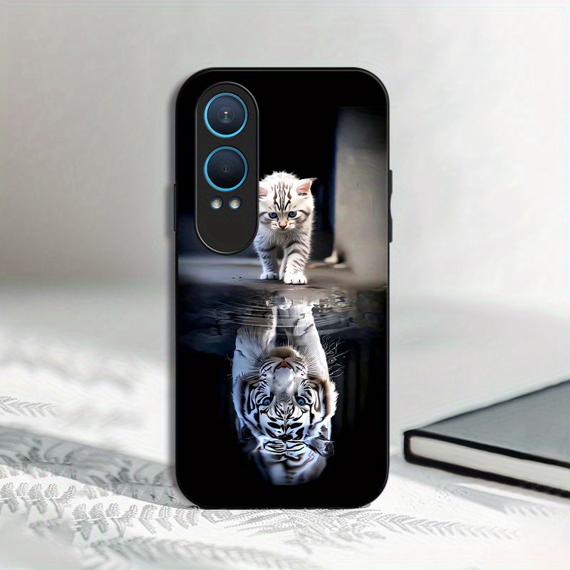 TEMU Phone Case: For Oneplus Nord Ce4 Lite Glass Phonecase White Tiger Inverted Image Kitty Pattern Accessories Shockproof Devices Protective Casing