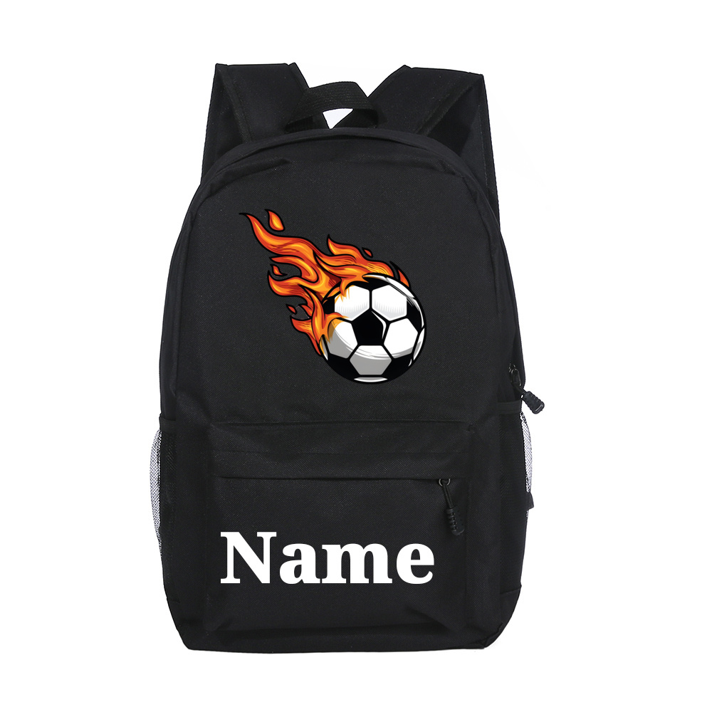 TEMU Personalized Soccer Print Backpack With Custom Name, Large Capacity School Bag, Lightweight Zipper Closure Backpack With Adjustable Shoulder