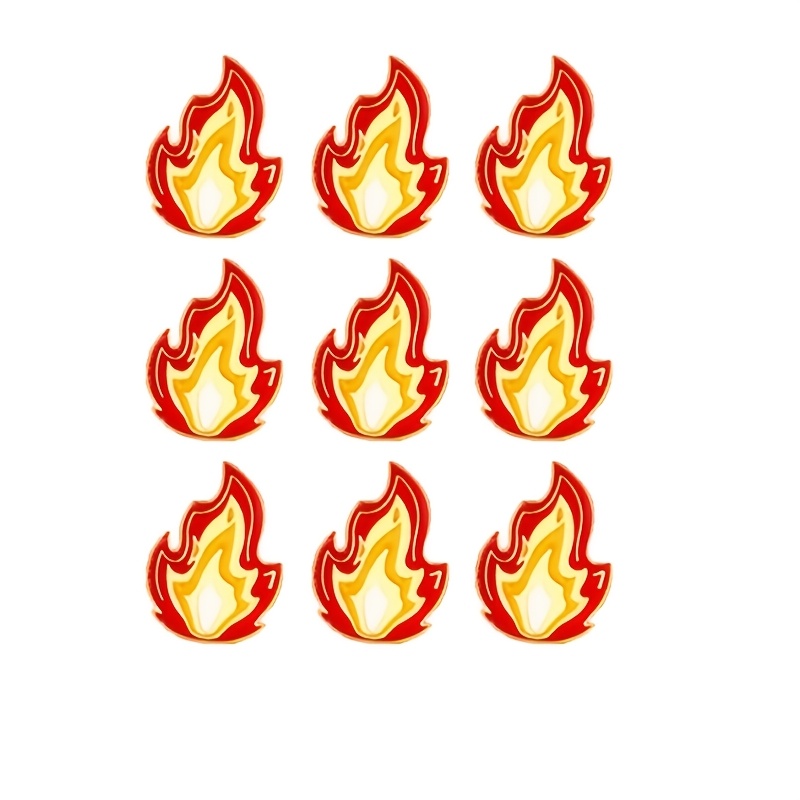 TEMU 2d Flat, 9pcs Bulk Fire-hardened Flame Lapel Pins - Red & Golden Suitable For Clothes, Hats, Jackets, Backpacks | Diy Gifts For Adults, Flame