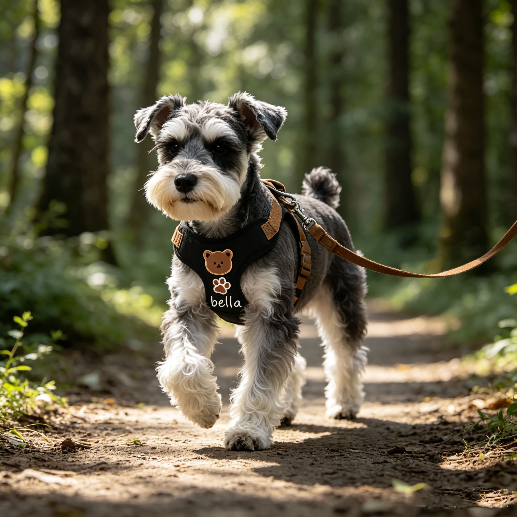 Solid Color Bear Pattern Dog Harness and Leash Set, Adjustable