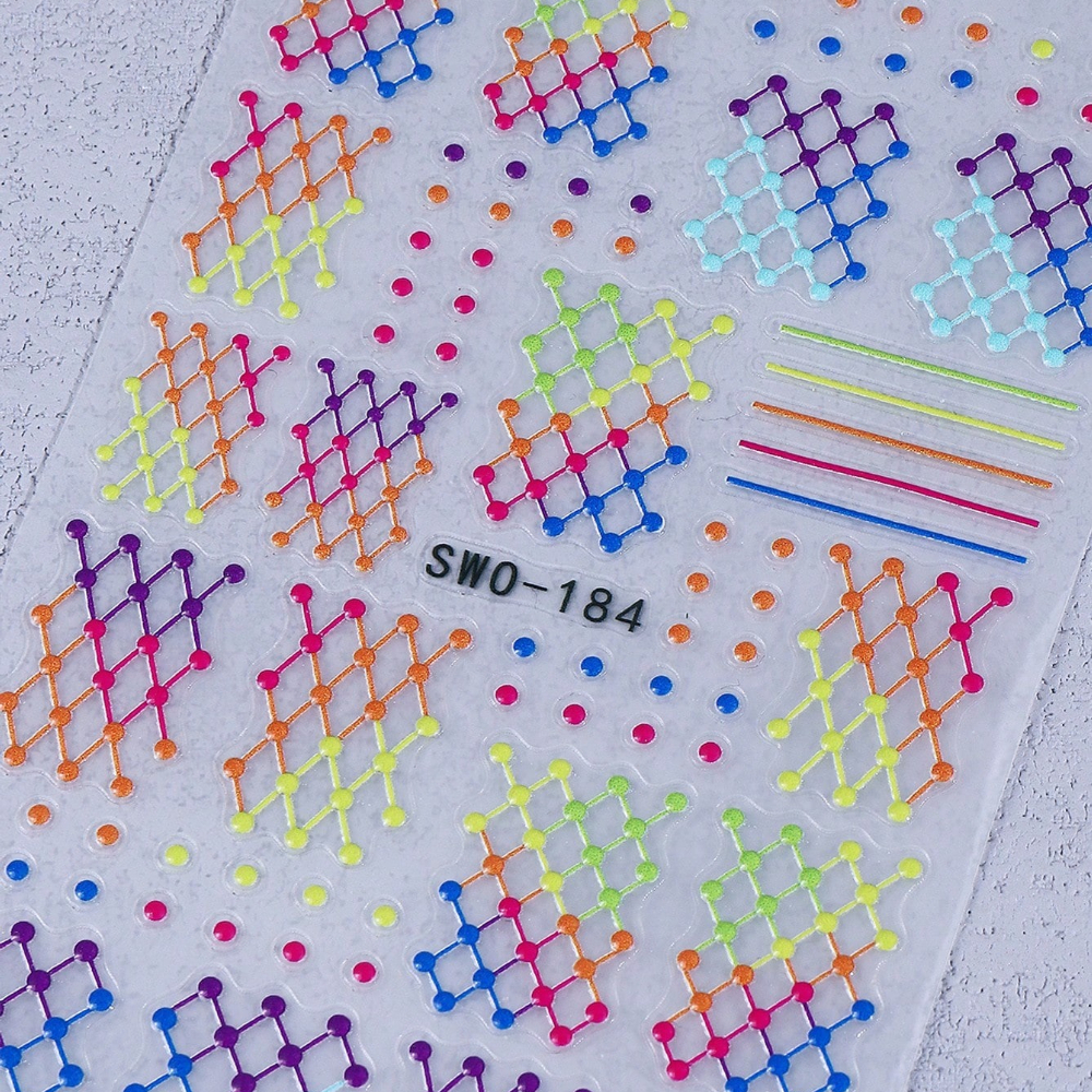 1pc Colorful Checkered Nail Stickers, Neon Geometric Nail Decals, Rainbow Self-adhesive Nail Decorations, Women's Nail Care Products