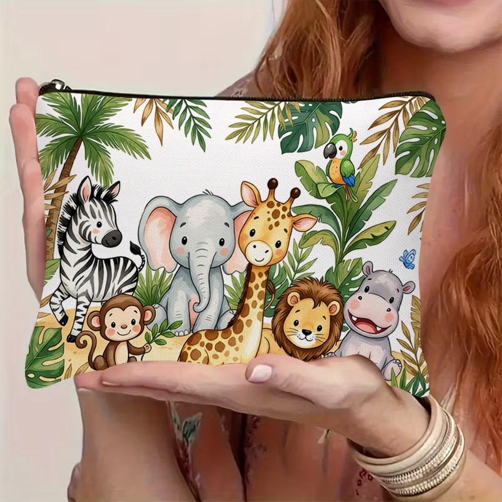TEMU Jungle Minimalist Storage Bag, Elephant Lion Giraffe Tiger Pattern Individual Face Print Makeup Bag,travel Toiletry Bag, Organizer,categorized