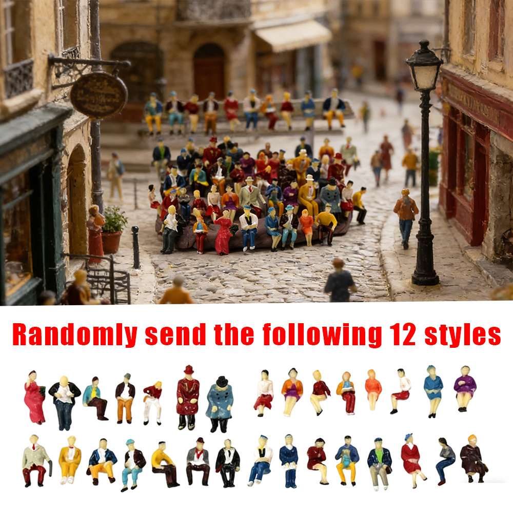 12pcs 1:87 Scale Sitting Color Villain (random Sending Style), Suitable For Stations, , And Street Miniature Scenes, With Clear Details, Multiple Postures, And Easy Placement