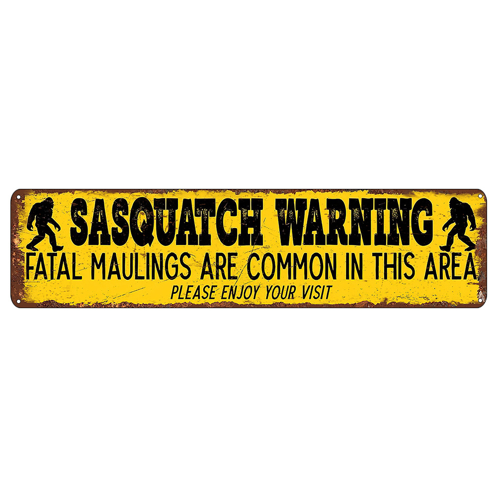 

Sasquatch Warning" Vintage Aluminum Sign - 16x4" | Home, Bar, Kitchen & Cafe Decor | Metal , Metal Decor