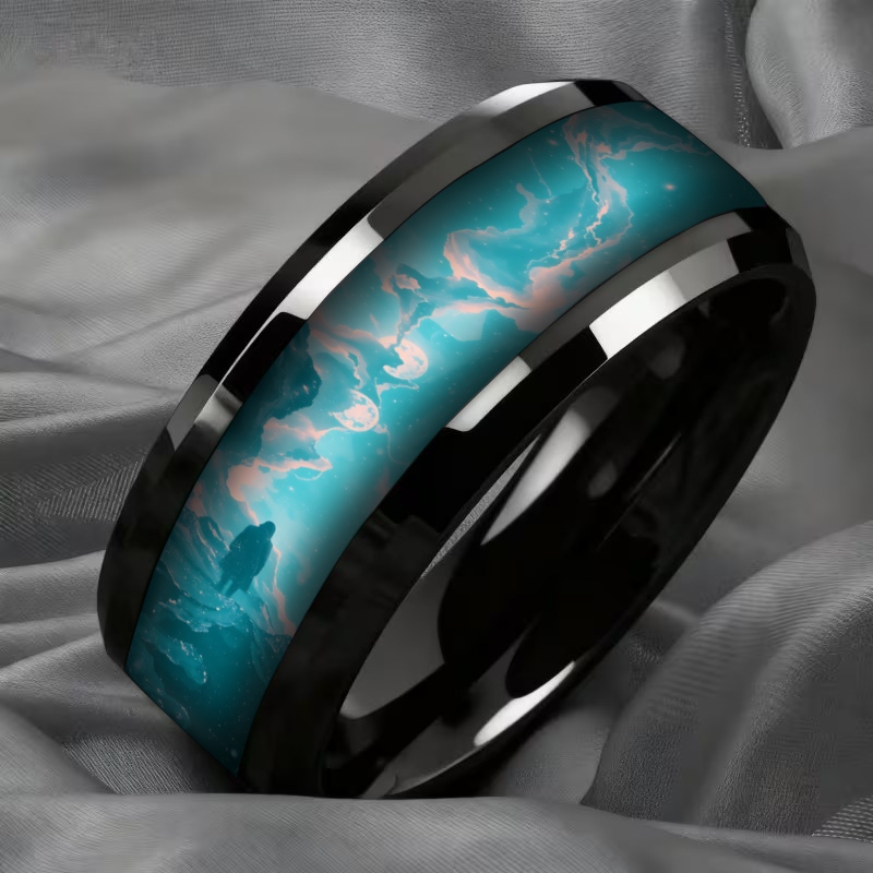 Unisex Turquoise Pink Moon Nebula Star Ring