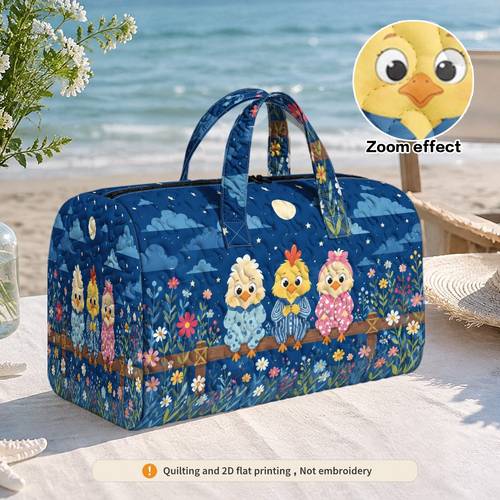 1pc ridesay 1pc suitable for travel quilted chick print large capacity weekender bag zipper closure tote with chick machine washable luggage suitable for school commuting gift for portable tote 2d flat