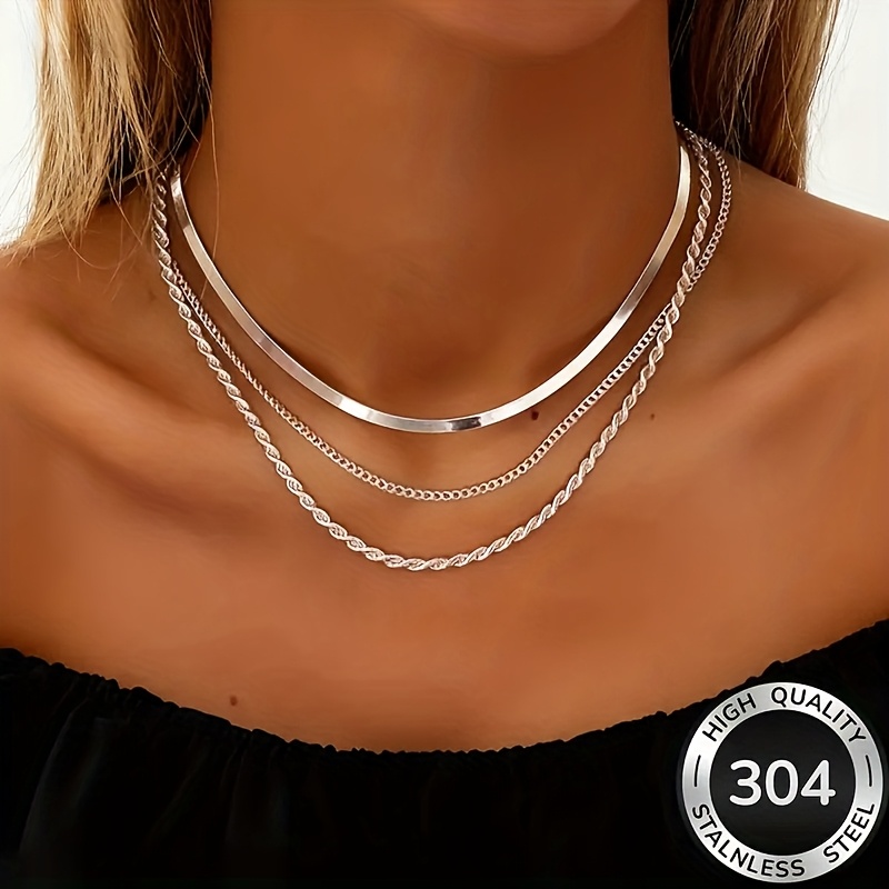 1 stuks Nieuwe Hoogwaardige Gemakkelijke Licht Luxe Driedelige Roestvrijstalen Damesketting Anti-Vervaging Anti-Allergie Ketting Modieus En Elegant Dames Sieraden Verrijking Dagelijks Gebruik Kan Worden Gebruikt Als Exquise Cadeau Damesketting