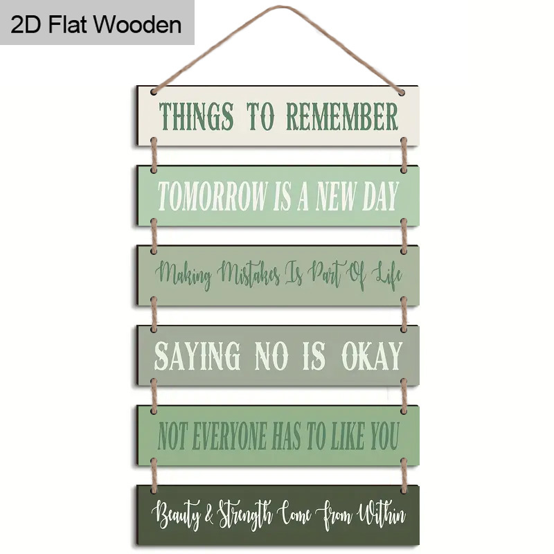 TEMU Plaque Murale en Bois Vert 2D Plate - 1 Pièce avec 6 Phrases Inspirantes - Décoration Murale Motivante pour Bureau, Porte - Citations Positives