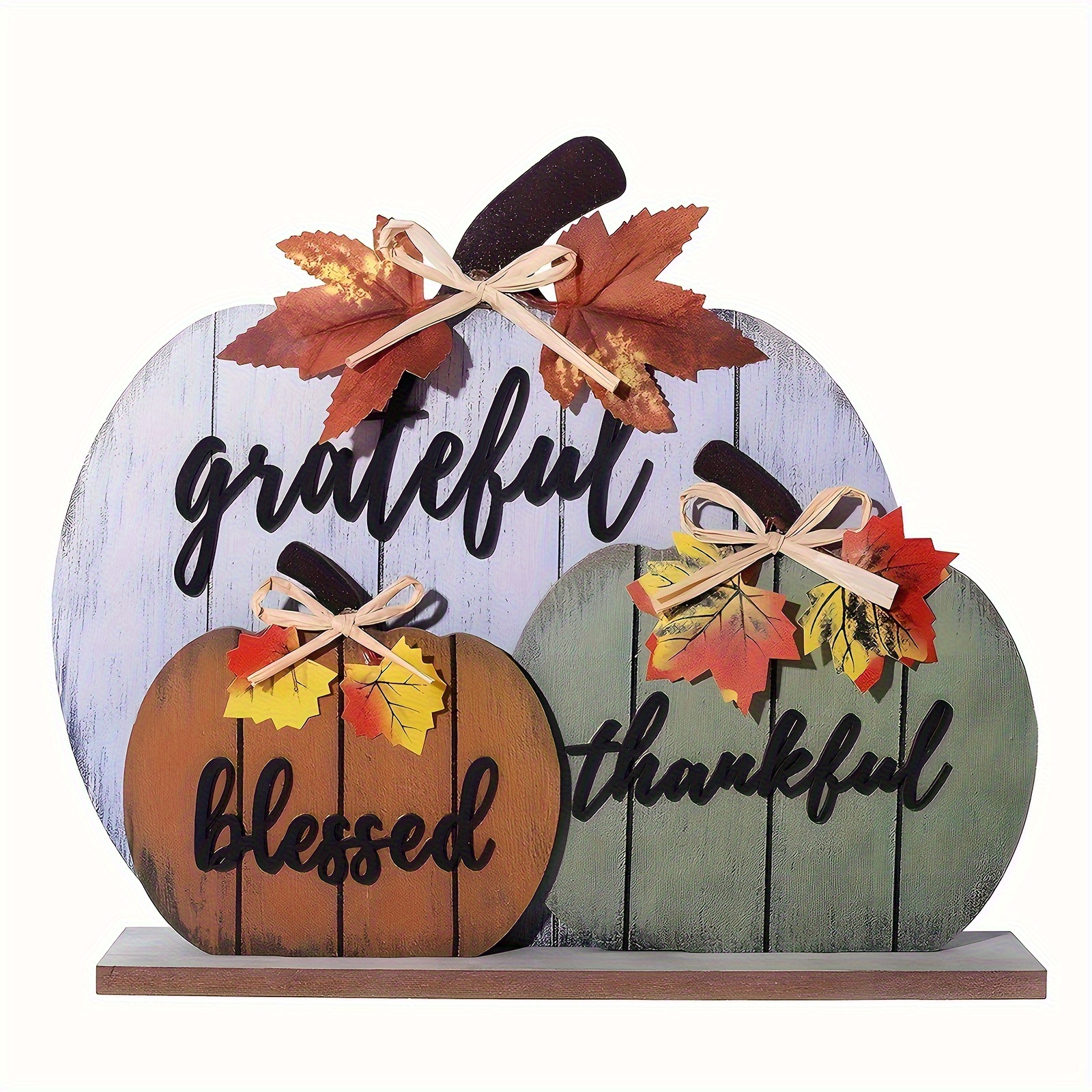 TEMU 2d Flat Wooden Print 1pc. Country Style Wooden Pumpkin Table Sign - "gratitude" And "" Text, Autumn Thanksgiving , Simulated Wood, No Power