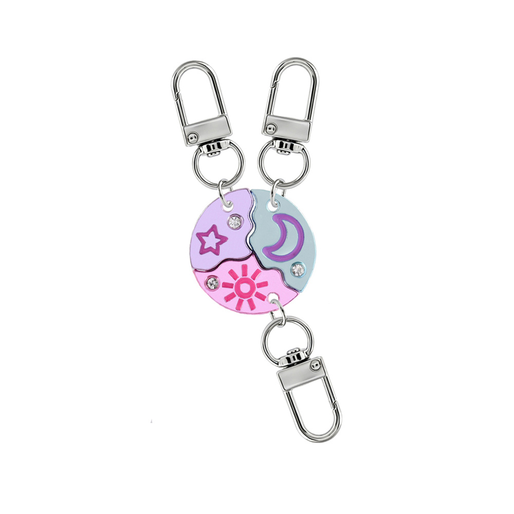 TEMU Cadeau de Noël, lot de 3 porte-clés circulaires à épissure Étoiles Lune Soleil pour meilleur ami, pour homme, cadeaux d' , breloque de sac