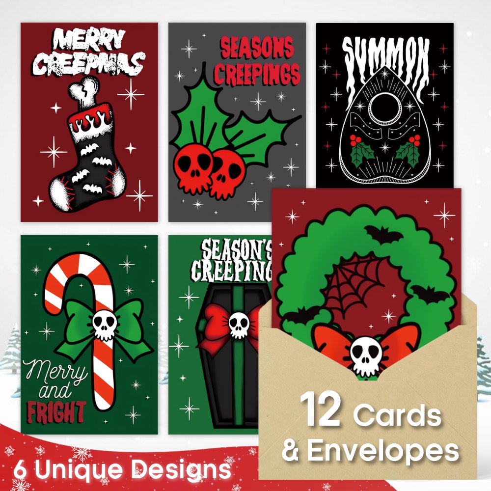 TEMU 24pcs Gothic Christmas Greeting Card With Envelopes, Dark Aesthetic Christmas Cards Bulk, Greetings & Festive Cheer, Fun Gifts For , Sending,