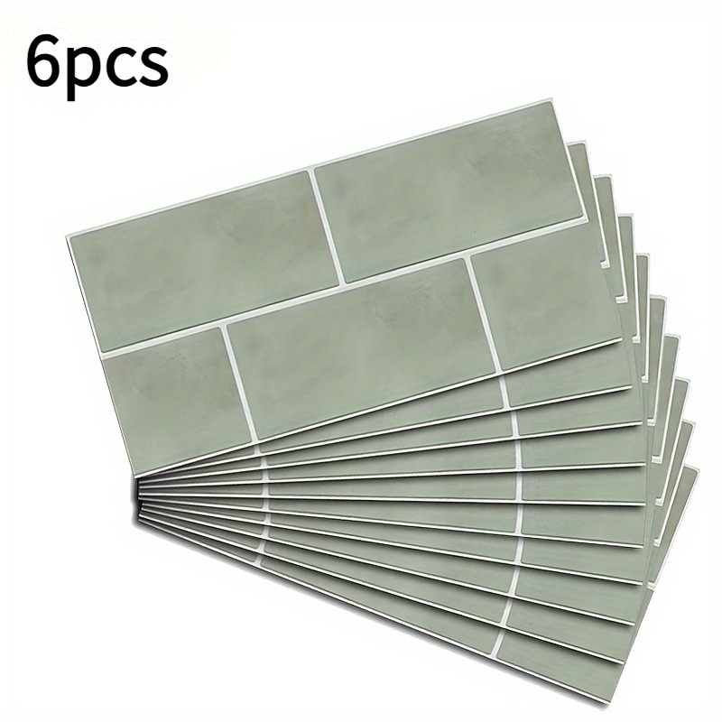 Image of 6pcs Green Peel And Stick Tile Stickers, 5.9"x11.8", Vintage Country Style, Strong Wall Stickers, Suitable For Kitchen And Bathroom, Easy To Cut Rectangular Home Decor