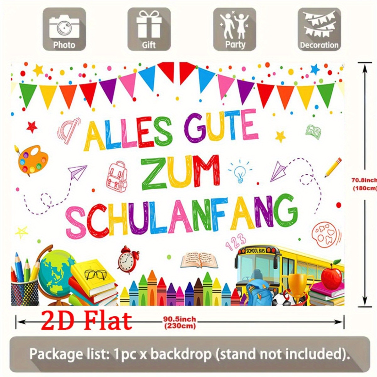 E-shop 2D Flach, 1 Stück Deutscher Schulstart-Banner - Erster Schultag Dekoration mit "Alles Gute Zum Schulanfang" Text, Bunte Klassenzimmer-Party
