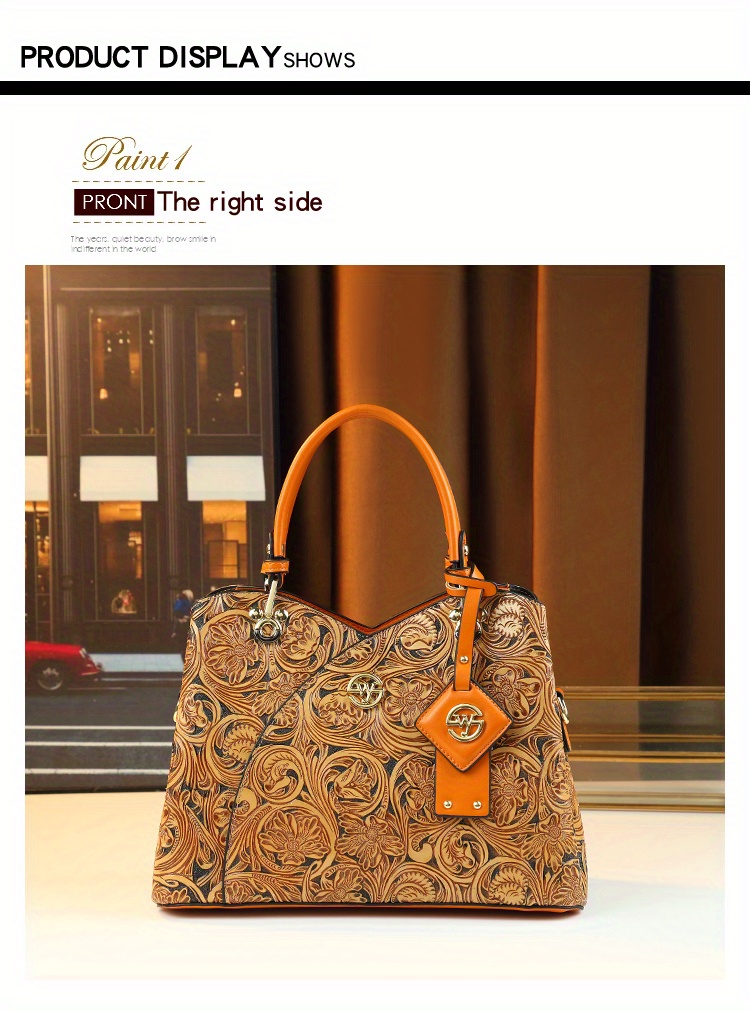 Deep Purple Retro Embossed Handbag back pocket detail