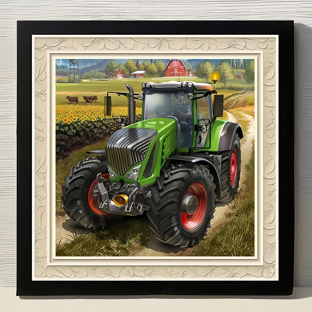 TEMU Paintings, Suitable For All , Driving Through Sunflower , Farmer Driving, Cattle By The Side, Farm Background Diy Diamond Painting Kit, Home