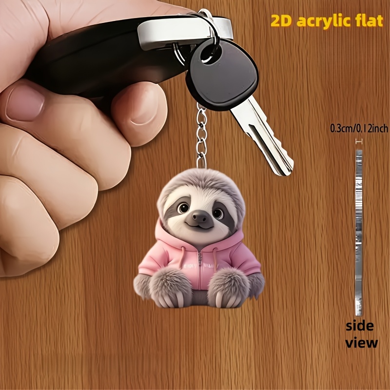 E-shop 2D Flach, 1 Stück Niedlicher Faultier in Pinkem Hoodie Schlüsselanhänger, Lustiges 2D Acryl Design Multifunktionaler Schlüsselanhänger Deko,