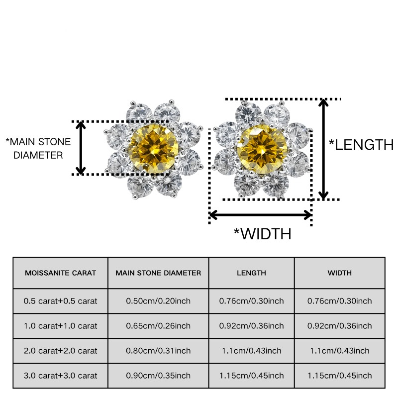 Women's Sunflower Designed Moissanite Stud Earrings Set, Engagement Gift