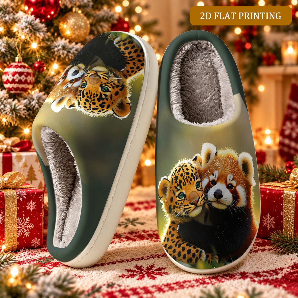 item picture extra wide fit unisex winter slippers cute red panda leopard 2  soft fleece lined warm indoor house shoes comfortable casual footwear christmas gift wide fit shoes