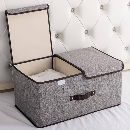 1pc fabric double lid storage box miscellaneous storage box covered underwear storage box foldable storage box suitable for storing and organizing seasonal items 1 4pcs storage box under bed storage