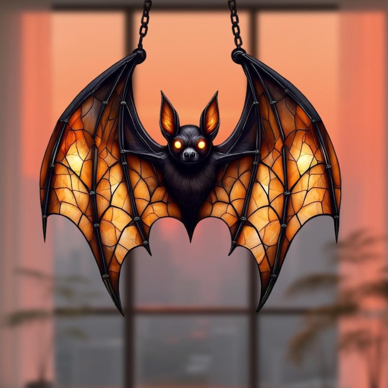 Image of 2d Flat, 1 Gothic-style Bat Acrylic Sun Catcher| Horror Bat Window Hanging, Gift For Bat Enthusiasts, Scary Decoration, Bat Halloween Home Decoration, Hanging, Acrylic Material 2d, 2d Flat