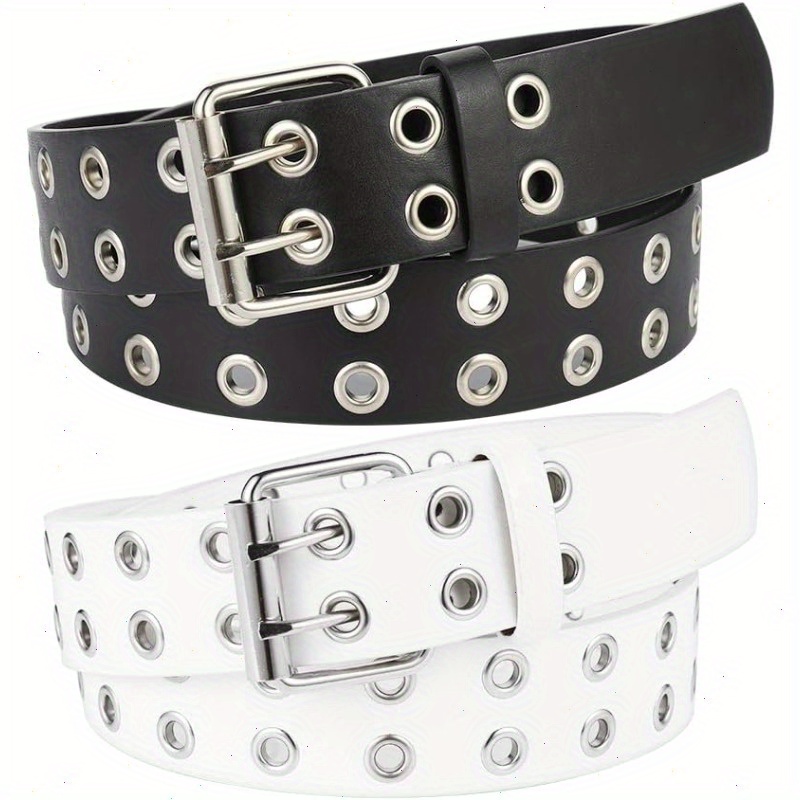 A black and a white double-grommet belt shown side by side